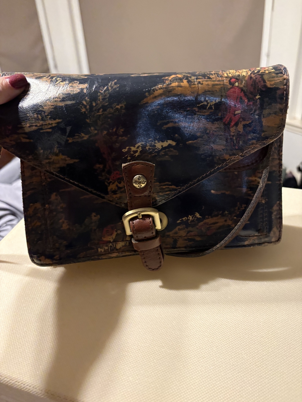Patricia Nash Kent Countryside Scenic Horse Blue Crossbody Bag